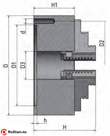 Габаритные и присоединительные размеры четырехкулачкового токарного патрона Optimum 160 мм фото №2 патрон Optimum CI4P ø 160 мм фото №2